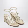 Valentino Rockstud Wedge Sandals In Platinum Color