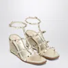 Valentino Rockstud Wedge Sandals In Platinum Color