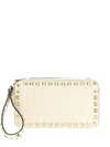 Valentino Rockstud Rectangular Clutch Bag With Wrist Strap In White