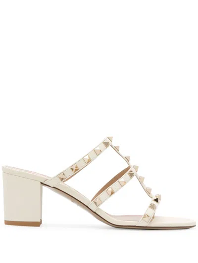 Valentino Garavani Rockstud Leather Sandals In White