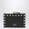 Valentino Rockstud Leather Zip Around Card Holder In Black