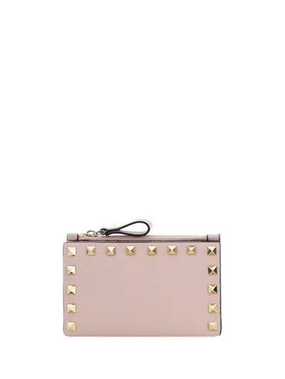 Valentino Garavani Rockstud Zip Card Holder Wallet In Pink