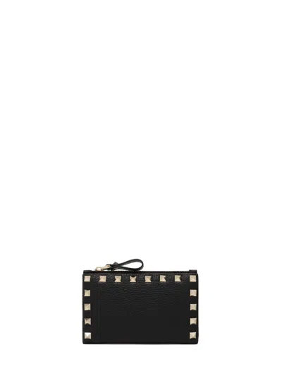 Valentino Garavani Rockstud Zip Cardholder In Black