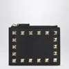 Valentino Studded Leather Zipped Card Holder In Brown