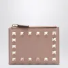 Valentino Garavani Rockstud Zipped Card Holder In Powder Pink In Brown