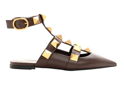 Pre-owned Valentino Garavani Garavani Roman Stud Ballet Flats (women's) Sneakers In Brown