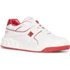 Valentino Garavani One Stud Low-top Sneaker Woman Lace-up Shoes Multicolored Size 7.5 Lambskin In Bianco/rosso