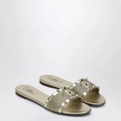 Valentino Garavani Roman Stud Sandals In Platinum Colour In Animal Print