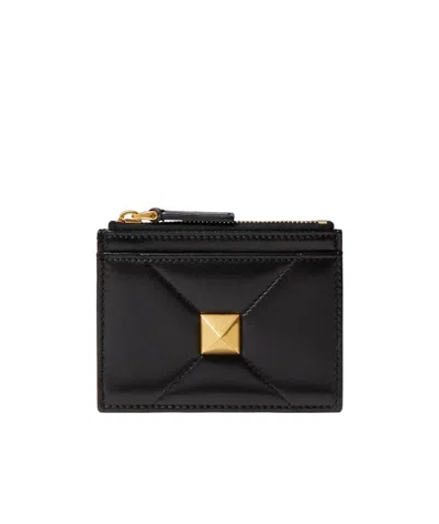 Valentino Garavani Roman Stud Zip-up Coin Purse In Black