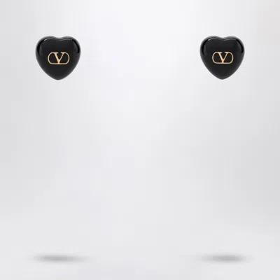 Valentino Garavani Royal Black Heart Earrings Women In Silver