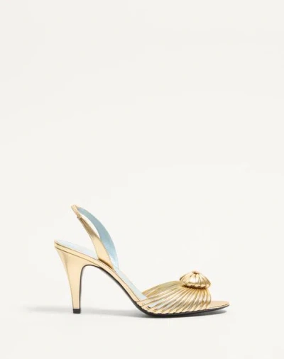 Valentino Garavani Royal Sandal In Laminated Nappa Leather 85mm Woman Antique Brass 37 In Nude