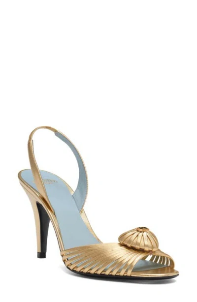 Valentino Garavani Valentino Royal Heart 65 Leather Slingback Sandal In Gold
