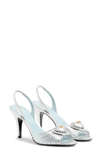 Valentino Garavani Caur Royal Metallic Leather Slingback Sandals In Silver