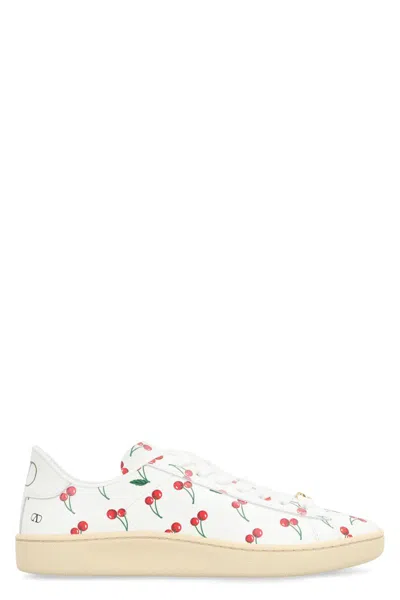 Valentino Garavani Royco Vlogo Cherry-print Leather Sneakers In White