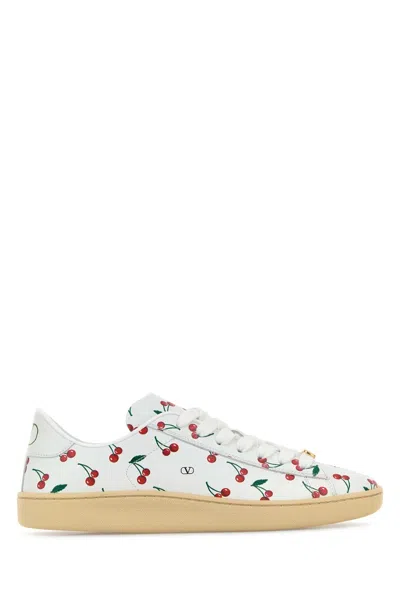 Valentino Garavani Royco Vlogo Cherry-print Leather Sneakers In White