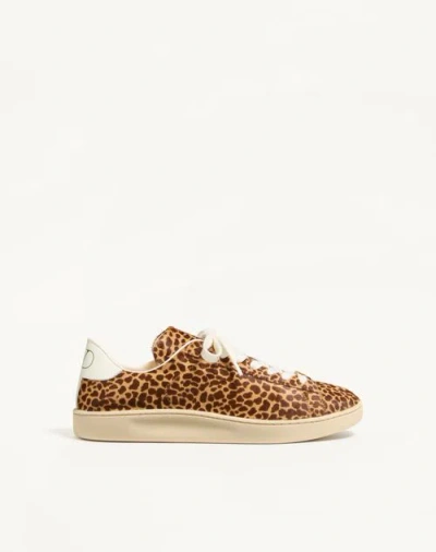 Valentino Garavani Royco Sneaker Aus Kalbshaar Mit Fauve-eclat-print Und Nappa-kalbsleder Mann Braun In Animal Print