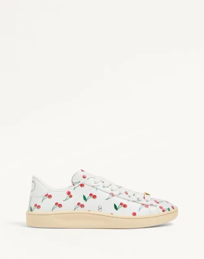 Valentino Garavani Royco Sneaker In Nappa Calfskin With Cherryfic Pattern Woman White 40.5