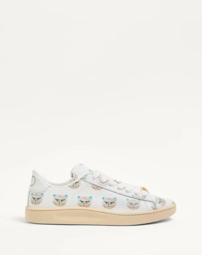 Valentino Garavani Royco Trainer In Nappa Calfskin With Le Chat De La Maison Pattern Woman White 40.