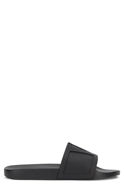 Valentino Garavani Rubber Logo Slides In Black