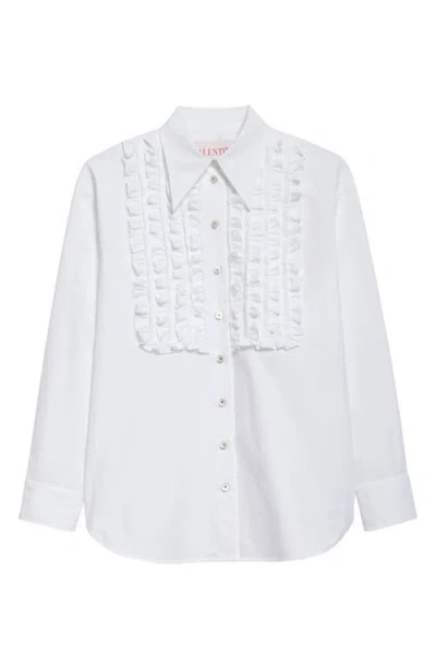 Valentino Garavani Ruffle Bib Cotton Poplin Button-up Shirt In White