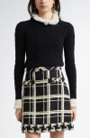 Valentino Garavani Ruffle Cuff Cable Cashmere Sweater In Black