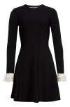 Valentino Crewneck Knit Dress Asymmetric Hem In Ivory/black