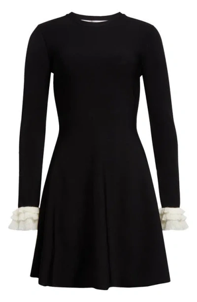 Valentino Garavani Ruffle Cuff Long Sleeve Sweater Dress In Ivory Black