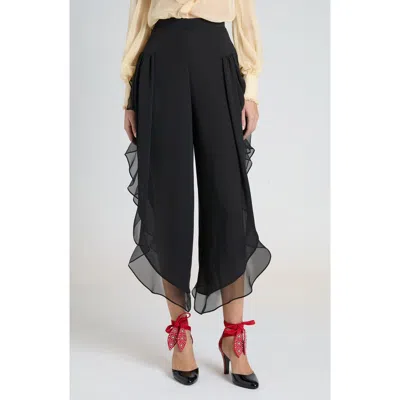 Valentino Ruffled Wide Leg Pants In Black