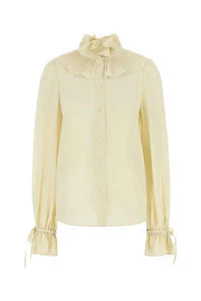 Valentino Garavani Ruffled Collar Silk Blouse In Yellow