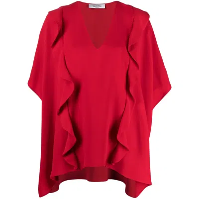 Valentino Garavani Ruffled Drape Blouse In Red