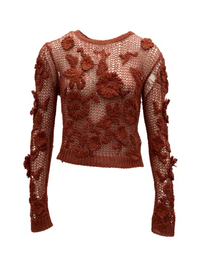 Valentino Garavani Rust Crochet Floral Women's Top In Brown