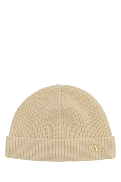 Valentino Garavani Ribbed Cashmere Beanie Hat With Turn-up Brim In Beige O Tan