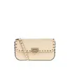 Valentino Garavani Sand Leather Rockstud Shoulder Bag In White