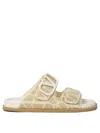 Valentino Sandalo Flat In Rafia Sintetica A Motivo Toile Iconographe Sandals In Beige