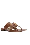 Valentino Garavani Women Caramel Leather Vlogo Thong In Brown