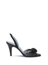 Valentino Black Slingback Leather Woven Heart Heeled Sandals In Black
