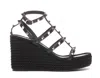 Valentino Rockstud Ankle Strap Wedge Sandal In Calfskin Leather 95 Mm In Black