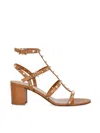 Valentino Rockstud Thick Mid-heeled Sandals In Brown