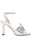 Valentino Bowow Metallic Leather Sandals In White