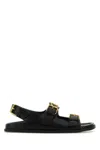 Valentino Leather Sandals With Flat Sole And Gold-tone Hardware In Black