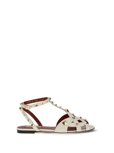 Valentino Garavani Studdy Buckle Leather Sandals In White