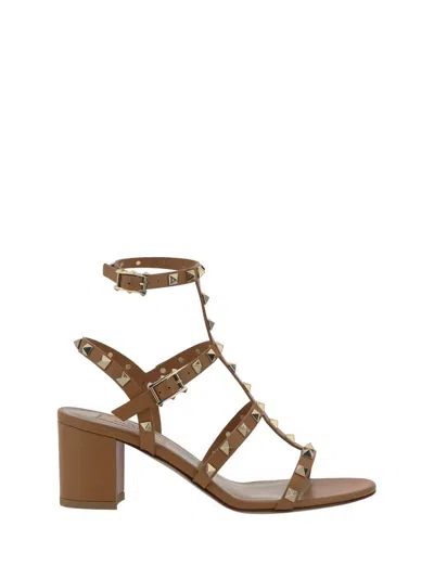 Valentino Garavani Rockstud Calfskin Ankle Strap Sandal 60 Mm In Brown