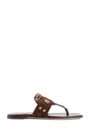 Valentino Garavani Plaster Caster Flip Flops With Gold Accents And Open Toe In Brown