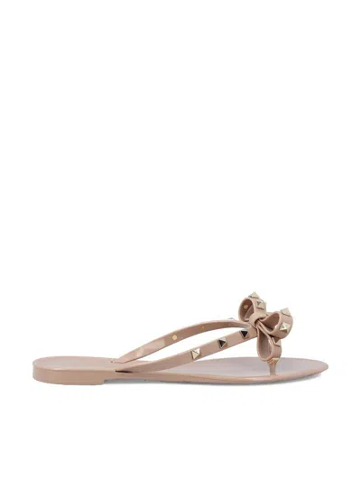 Valentino Garavani Woman Thong Sandal Gold Size 5 Rubber In Beige