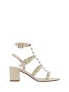 Valentino Studded Leather Block Heel Sandals In Beige