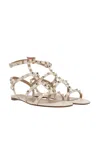 Valentino Rockstud Caged Leather Ankle Strap Sandal In Beige