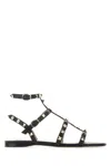 Valentino Garavani Rockstud Flat Calfskin Sandal With Straps Woman Black 41.5 In Black