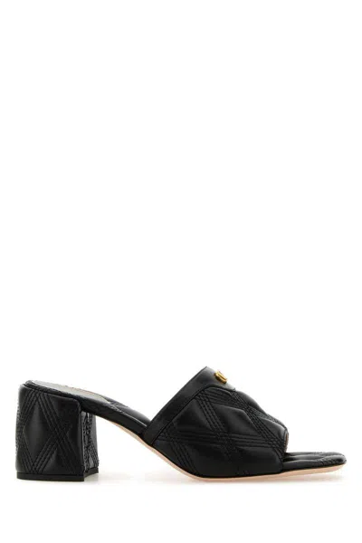 Valentino Garavani Black Leather Quiltie Mules