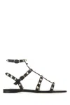 Valentino Garavani Rockstud Flat Calfskin Sandal With Straps Woman Black 41.5 In Black