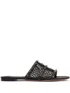 Valentino Rockstud-embellished Interwoven Slides In Black